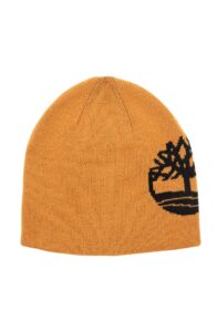 timberland men's reversible logo jacquard beanie, wheat/black, one size