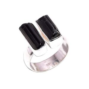 raw black tourmaline gemstone twisted october birthday stone rings, 925 sterling silver ring rsr3088 (9)