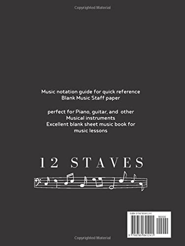 Music Manuscript Notebook – 12 staves: Composition Notebook For Kids |Manuscript Paper With 12 Staves For Beginners and Intermediate |Gift For Musical ... Musician, Music Producer, writer supplies|