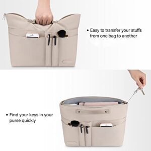 HyFanStr Purse Organizer Insert for Handbags,Tote Bag, Zipper Bag for Women with 15 Pockets, Beige