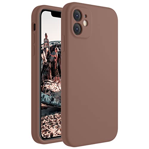 Cordking Designed for iPhone 11 Case, Silicone [Square Edges] & [Camera Protecion] Upgraded Phone Case with Soft Anti-Scratch Microfiber Lining, 6.1 inch, Light Brown