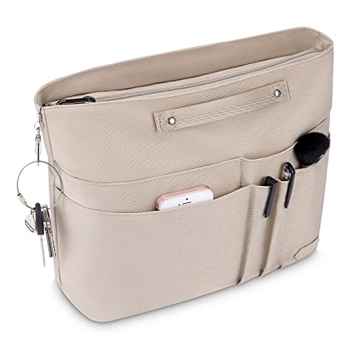 HyFanStr Purse Organizer Insert for Handbags,Tote Bag, Zipper Bag for Women with 15 Pockets, Beige