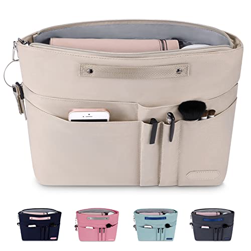 HyFanStr Purse Organizer Insert for Handbags,Tote Bag, Zipper Bag for Women with 15 Pockets, Beige