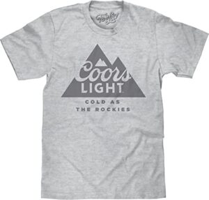 tee luv men's coors light beer shirt - cold as the rockies mountain logo t-shirt, athletic gray, m