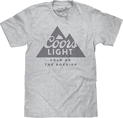 Tee Luv Men's Coors Light Beer Shirt - Cold As The Rockies Mountain Logo T-Shirt, Athletic Gray, M