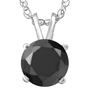 Pompeii3 14k White or Yellow Gold 2 Ct Round-Cut Black Diamond Solitaire Pendant Women's Necklace 4-Prong Set 18" 14k Chain