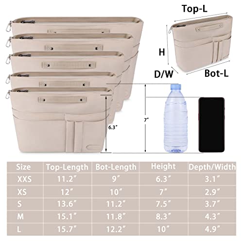 HyFanStr Purse Organizer Insert for Handbags,Tote Bag, Zipper Bag for Women with 15 Pockets, Beige