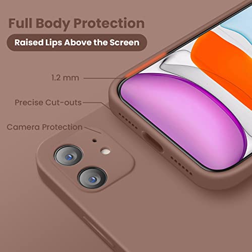 Cordking Designed for iPhone 11 Case, Silicone [Square Edges] & [Camera Protecion] Upgraded Phone Case with Soft Anti-Scratch Microfiber Lining, 6.1 inch, Light Brown