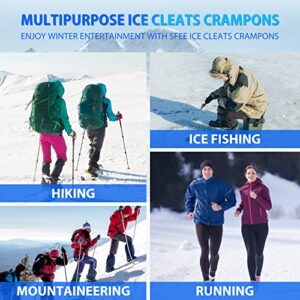 Sfee Crampons for Winter Boots, Upgraded Ice Cleats Stainless Steel Women Men Anti Slip Ice Traction Cleats Grips with Straps, Perfect for Hiking, Walking, Climbing, Ice Fishing(M)