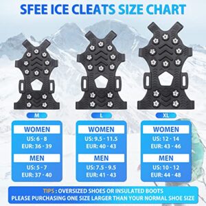 Sfee Crampons for Winter Boots, Upgraded Ice Cleats Stainless Steel Women Men Anti Slip Ice Traction Cleats Grips with Straps, Perfect for Hiking, Walking, Climbing, Ice Fishing(M)