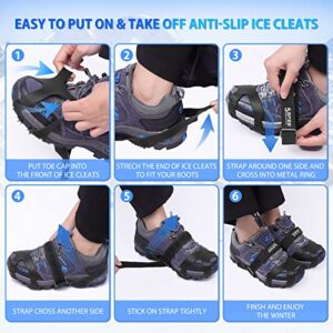 Sfee Crampons for Winter Boots, Upgraded Ice Cleats Stainless Steel Women Men Anti Slip Ice Traction Cleats Grips with Straps, Perfect for Hiking, Walking, Climbing, Ice Fishing(M)