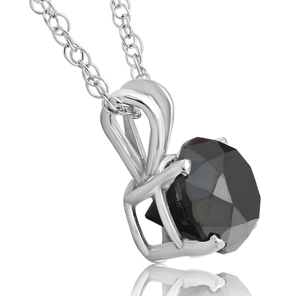 Pompeii3 14k White or Yellow Gold 2 Ct Round-Cut Black Diamond Solitaire Pendant Women's Necklace 4-Prong Set 18" 14k Chain