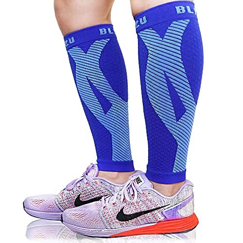 BLITZU 3 Pairs Calf Compression Sleeves for Women and Men Size L-XL, One Blue, One Pink, One Purple Calf Sleeve, Leg Compression Sleeve for Calf Pain and Shin Splints. Footless Compression Socks.