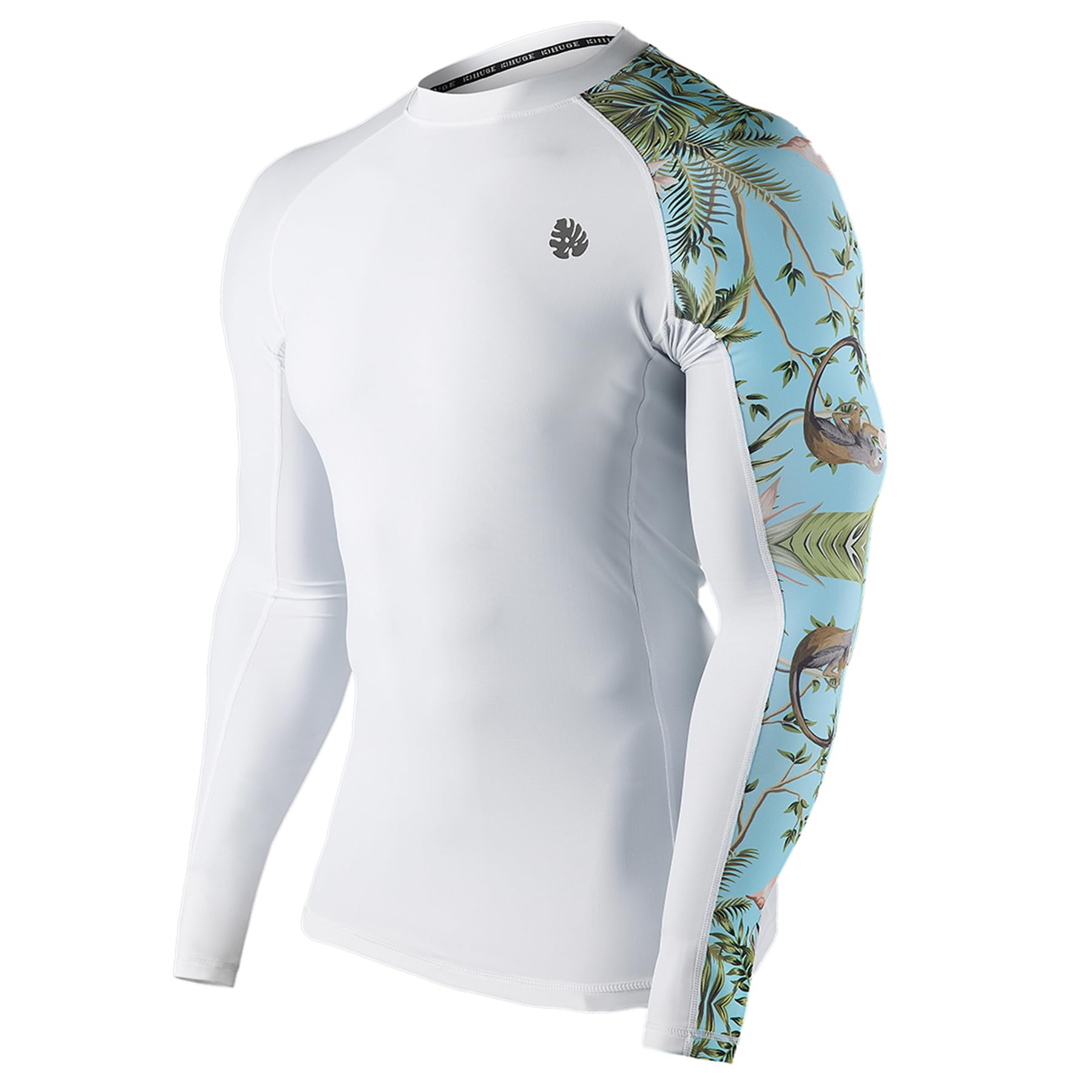 HUGE SPORTS Men's Rash Guard Long Sleeves UPF 50+ UV Sun Protection Quick Drying Splice Compression Swim Shirts