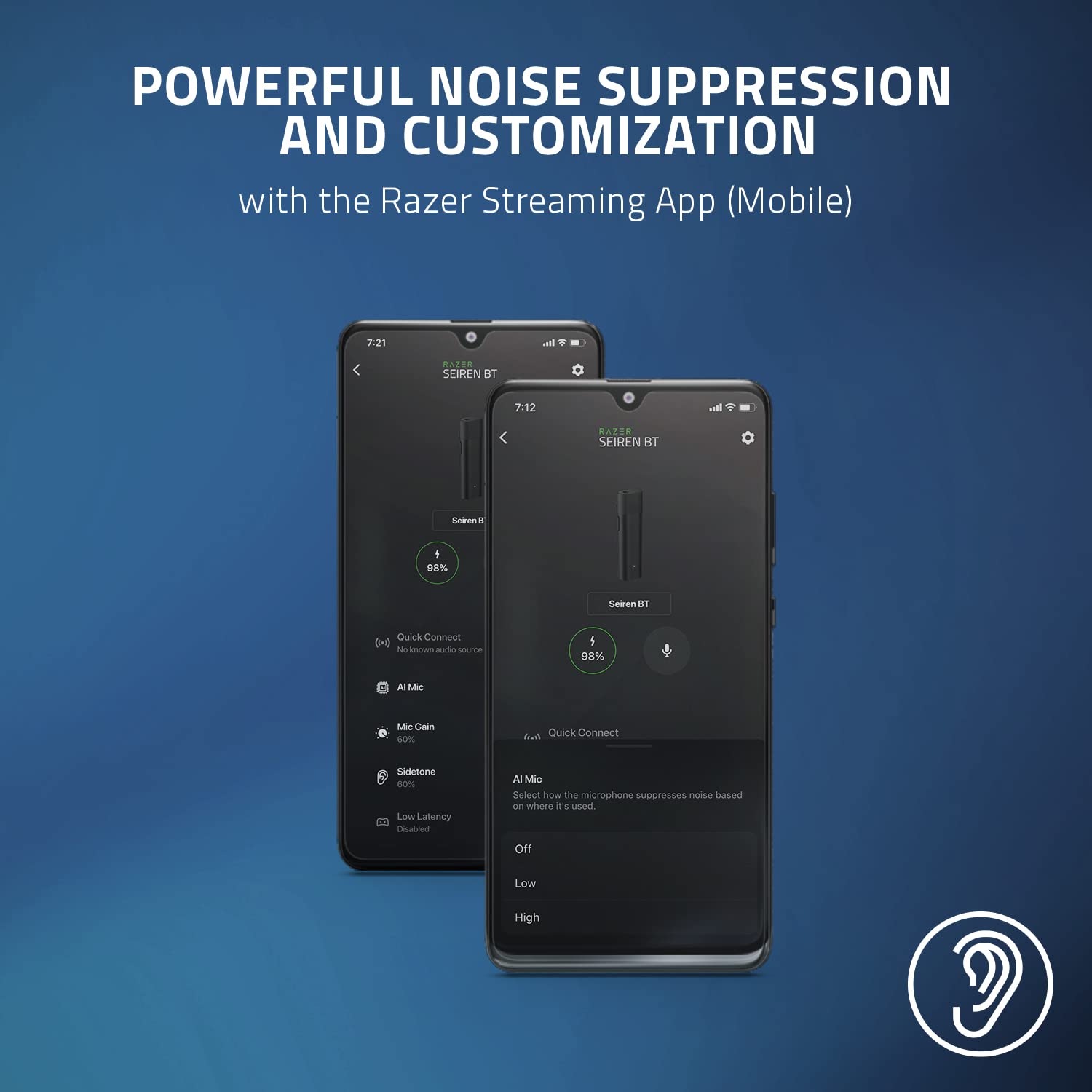 Razer Seiren BT: Bluetooth Microphone for Mobile Streaming (Android, iPhone/iOS) - Clip-On Design - Wireless Lavalier Lapel Omnidirectional Mic - 2 Wind Socks - 3.5MM Port - Great for Vlogging