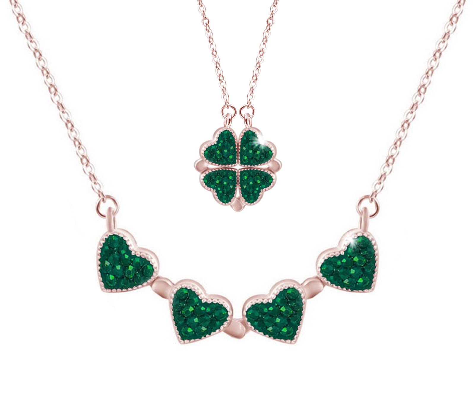 YANCHUN Valentines Heart Necklace for Womenfriend Heart Clover Necklace for Women Lucky 2 in 1 Four Leaf Clover Necklace Valentines Day Gifts for Her