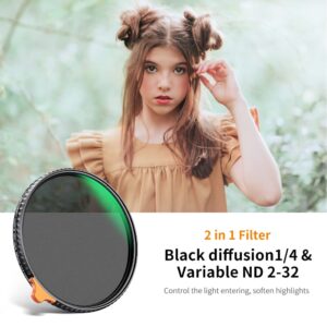 K&F Concept 77mm Black Diffusion 1/4 Effect & Variable ND2-ND32 ND Filter 2-in-1 for Camera Lens with 28 Multi-Layer Coatings (Nano-X Series)