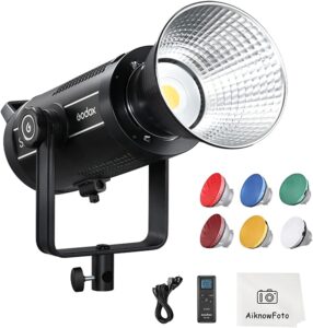 godox sl200wiii 215w led video light,bowens mount continuous lighting,2.4g 95600lux cri96+ flash light,5600k daylight balanced,8 pre-programmed lighting effects with ultra-silent fan for photography