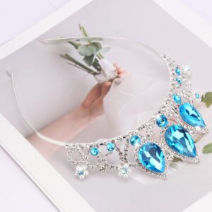 COCIDE Frozen Elsa Tiara for Women Birthday Crown Halloween Costume Blue Crystal Headband Tiara Princess Hair Accessories for Wedding Bridal Flower Party Prom Cosplay