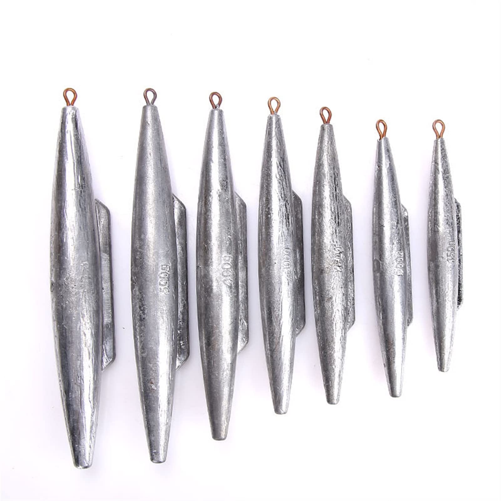 LINFFSTR Heavy Lead Fishing Sinkers with Fin Weight Mark Hanging Ring Drop Shot Sinker Sea Fishing Weights Fish Casting Tool 100g-2000g (Size : 250g-10pcs)