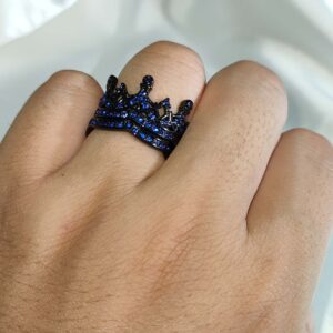 Ringcrown Couple Rings Black Crown Matching Ring Bridal Sets Blue Cz Womens Wedding Ring Sets for Him and Her Wedding Bands