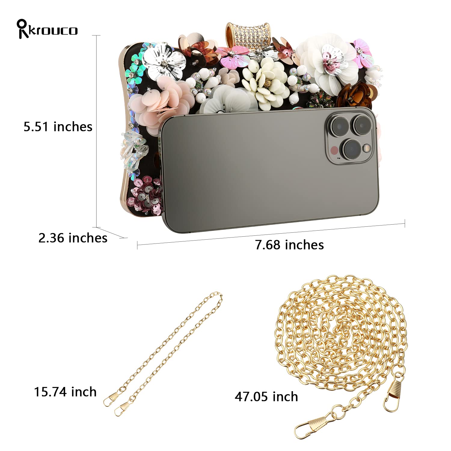 Rkrouco Women's Floral Evening Clutch Bag - Colorful Flower Handbag with Metal Rhinestones……