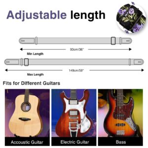 LEKATO Flower Bass Strap, Flower Guitar Strap for Bass, Electric & Acoustic Guitar 2" Wide Guitar Straps with Leather Ends Artistic Woven Guitar Straps with Pick Holder 2 Safty Strap Locks & 6 Picks