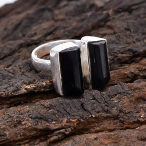 Raw Black Tourmaline Gemstone Twisted October Birthday Stone Rings, 925 Sterling Silver Ring RSR3088 (9)