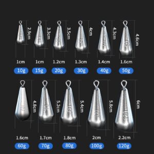 LINFFSTR 10Pcs Raindrop Shape Lead Fishing Weights Fishing Sinker Weights with Scale 10g 20g 30g 40g 50g 60g 70g 80g 100g 120g Trolling Sinkers Fish Casting Tool (Size : 120g)