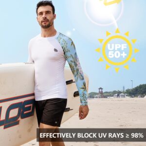 HUGE SPORTS Men's Rash Guard Long Sleeves UPF 50+ UV Sun Protection Quick Drying Splice Compression Swim Shirts