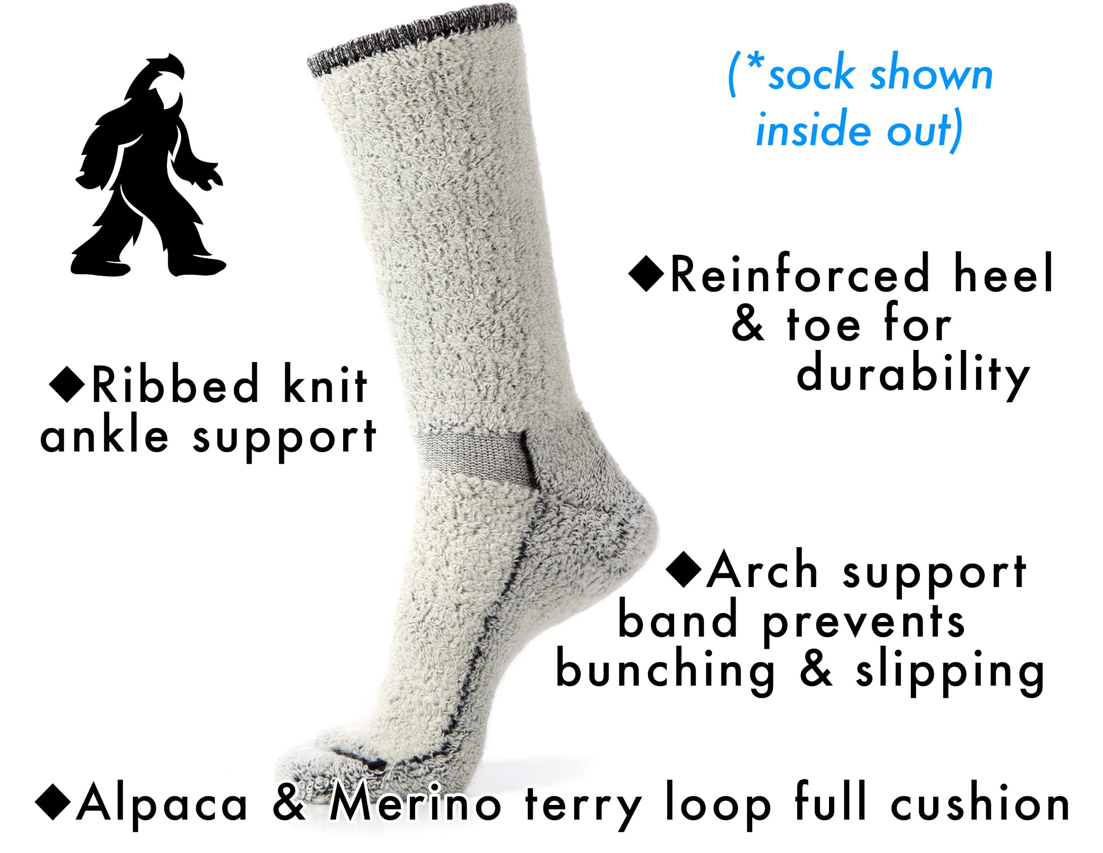 Desert Breeze Distributing Luxurious Alpaca and Merino Wool Boot Sock, The Mountaineer, for Men, Women, Insulated Terry Loop Cushion, USA Made