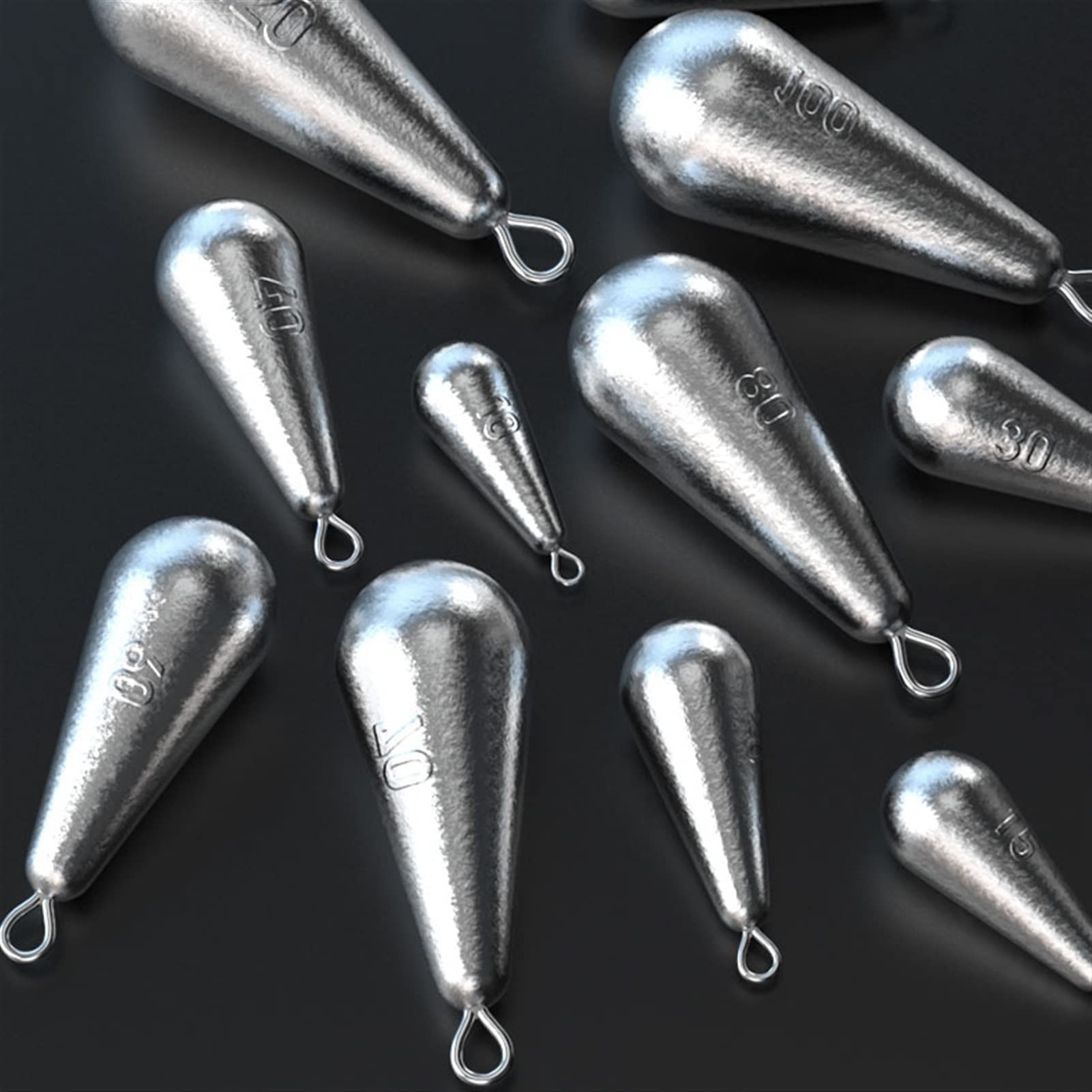 LINFFSTR 10Pcs Raindrop Shape Lead Fishing Weights Fishing Sinker Weights with Scale 10g 20g 30g 40g 50g 60g 70g 80g 100g 120g Trolling Sinkers Fish Casting Tool (Size : 120g)