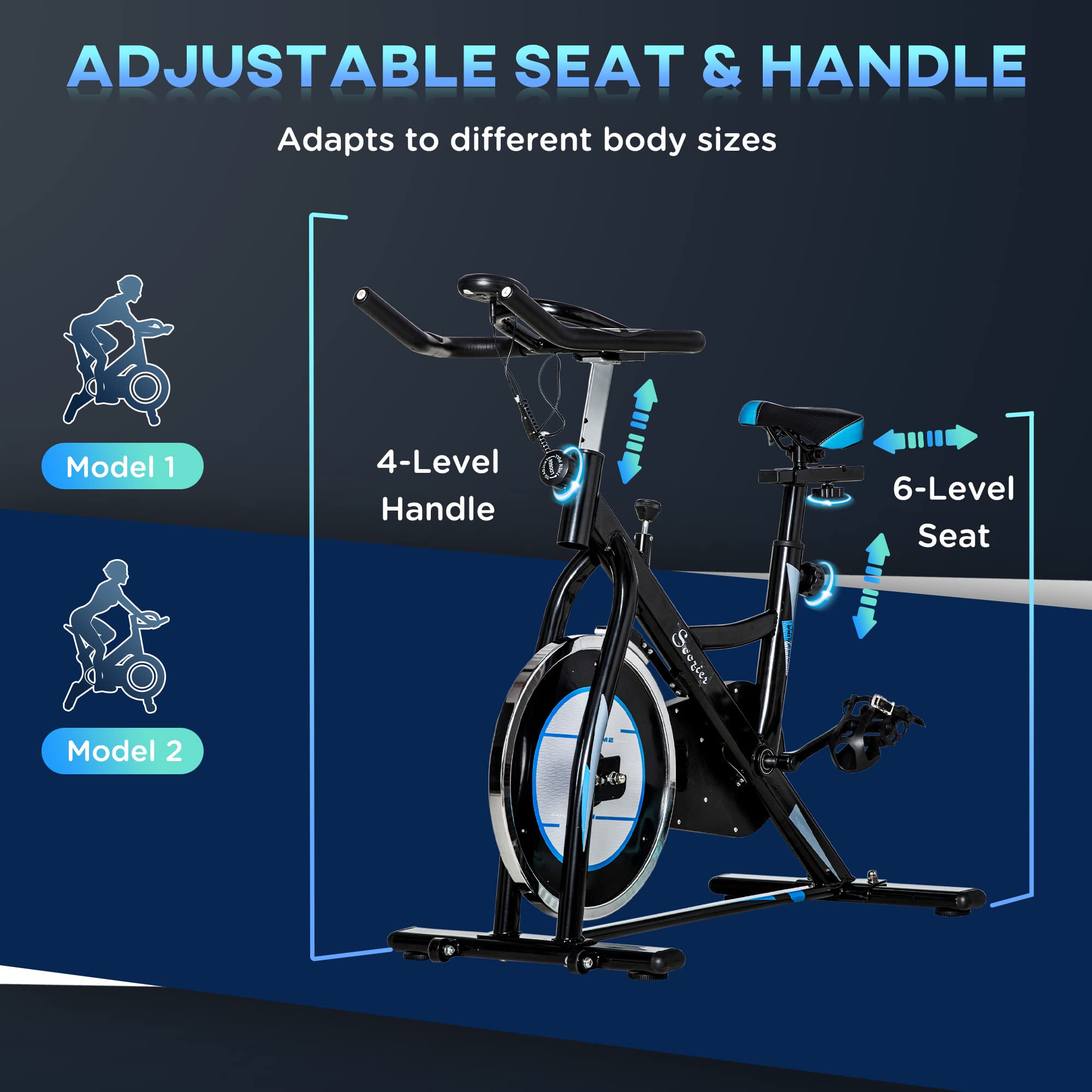 Soozier Exercise Bike, Stationary Bike for Home, Indoor Cycling Bike, Adjustable Workout Bike with Comfortable Seat Cushion and LCD Monitor