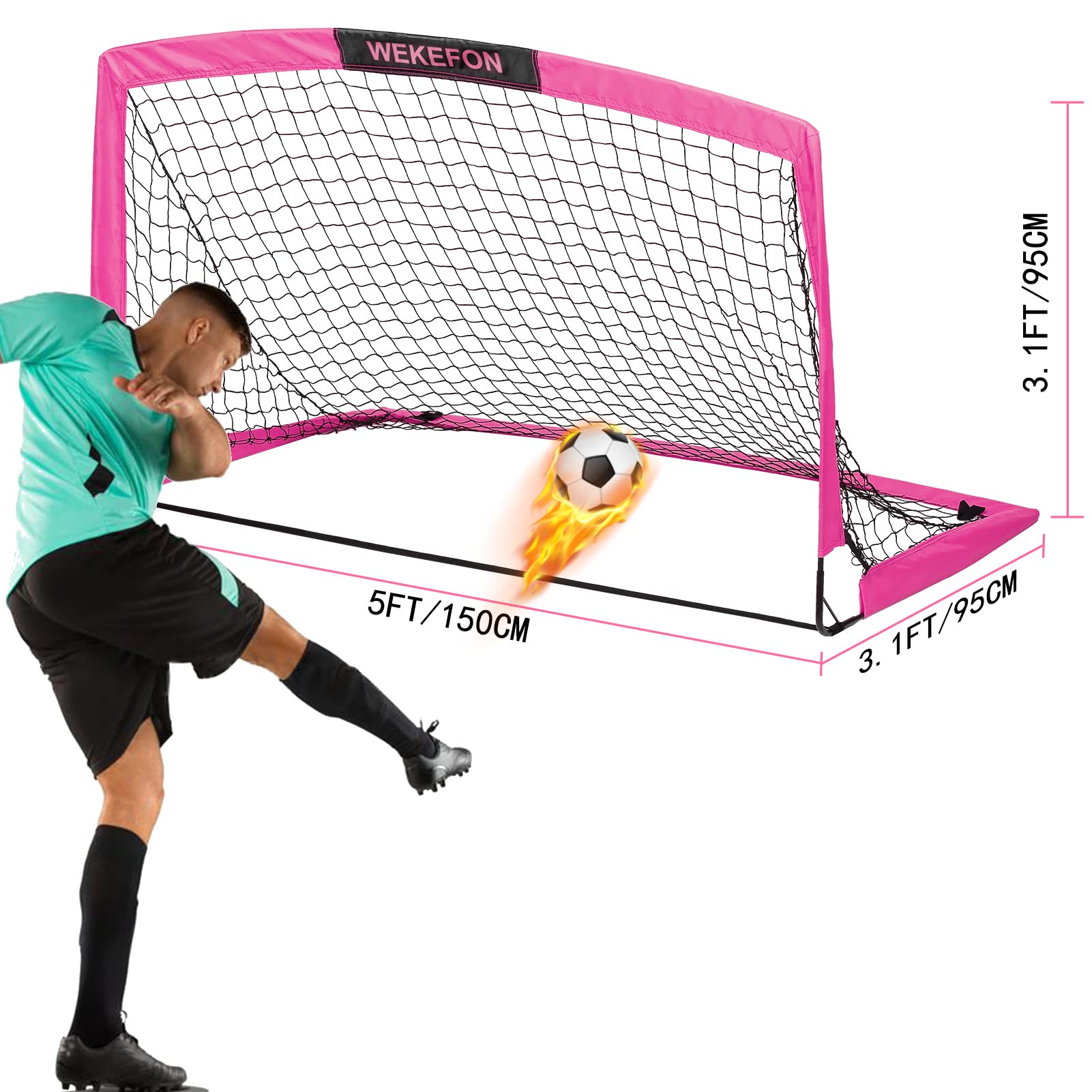 WEKEFON Soccer Goal 5' x 3.1', Pink, Portable for Backyard Games & Training, 1 Pack