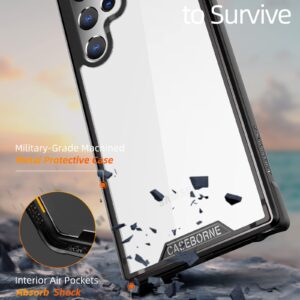 CaseBorne R Compatible with Samsung Galaxy S22 Ultra 5G Case - Shockproof Protective Clear, Military Grade 12ft Drop Tested, Durable Aluminum Frame, Anti-Yellowing Technology - Black