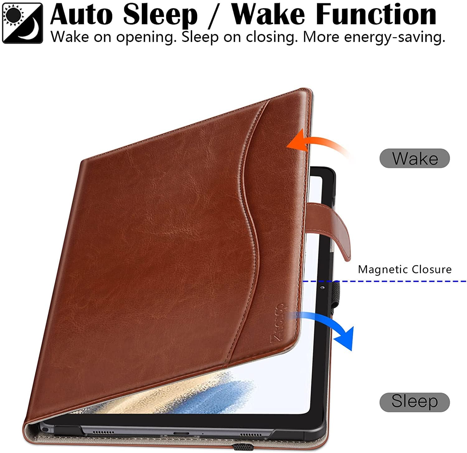 ZtotopCases for Samsung Galaxy Tab A8 10.5 Case 2022, Premium PU Leather Cover with Auto Wake/Sleep, Front Pocket & Multiple Viewing Angles for Samsung Tab A8 10.5 Inch Tablet SM-X200/X205/X207-Brown