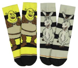 dreamworks shrek boys' socks donkey and shrek 2 pairs kids athletic crew socks