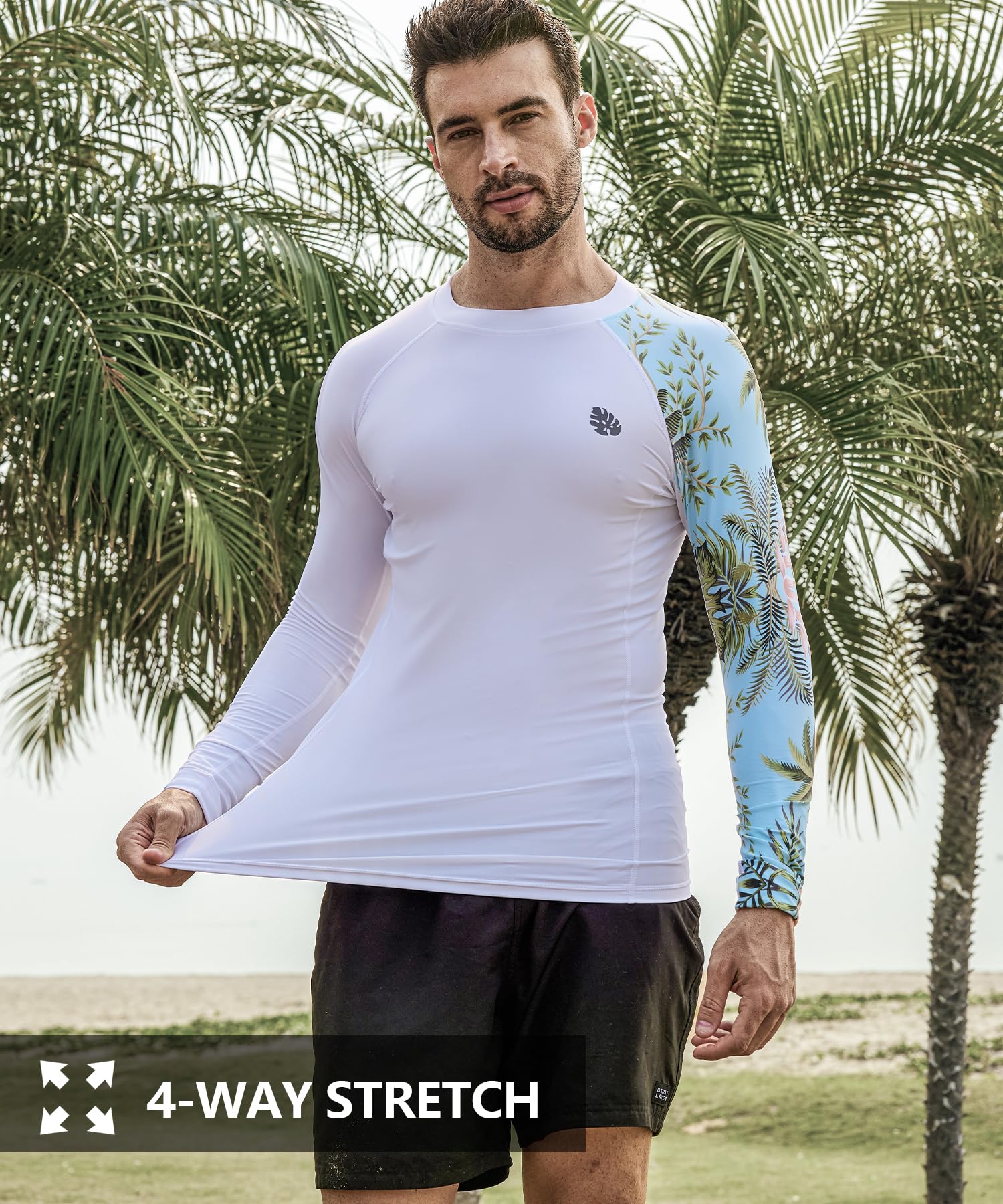 HUGE SPORTS Men's Rash Guard Long Sleeves UPF 50+ UV Sun Protection Quick Drying Splice Compression Swim Shirts