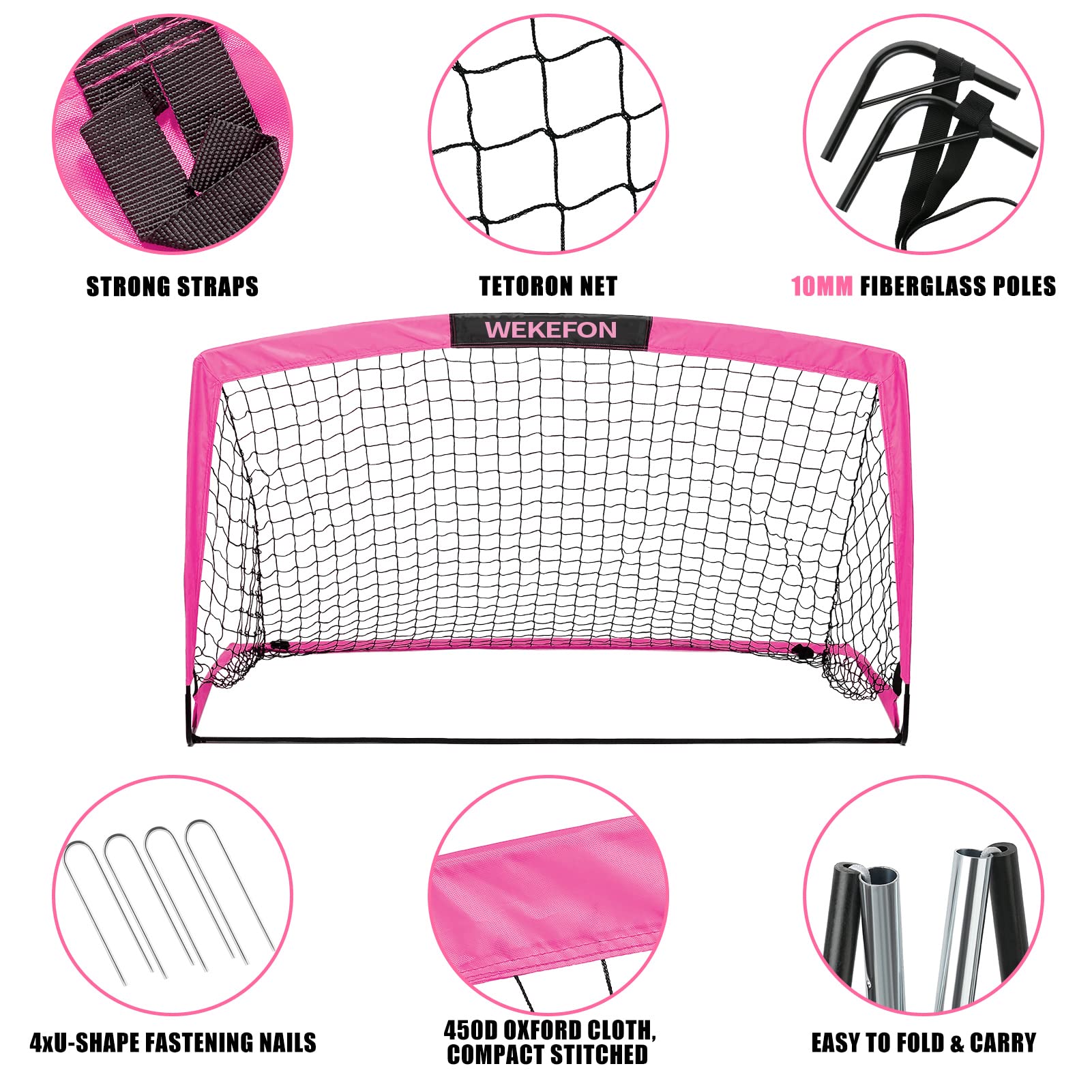 WEKEFON Soccer Goal 5' x 3.1', Pink, Portable for Backyard Games & Training, 1 Pack