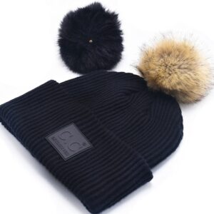 C.C Beanie Tie Dye Solid Detachable or Interchangeable Two Pom Cuffed Winter Knit Watch Hat Skull Cap