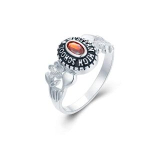 Customized Sterling Silver or 10KT Ladies High School and College Class Ring – Petite Flower Collection – Mementos Jewelry (Sterling Silver - Platinium, Sterling Silver)