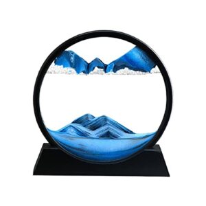 ykw 3d deep sea moving sand art,relaxing kinetic sandscape art table desk top to decor for any home, office desktop, mantle,bookshelf making it ideal for any setting (7inches, blue)