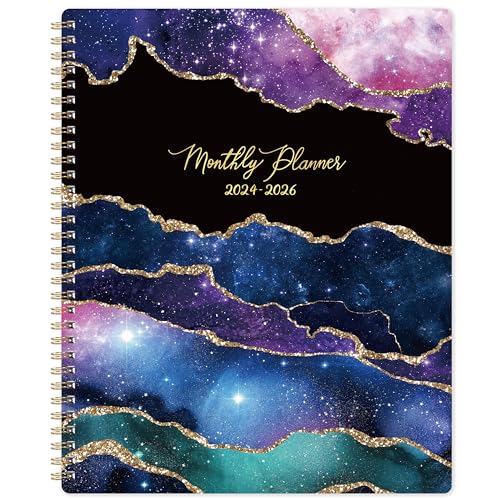 2024-2026 Monthly Planner - 2 Year Planner with Tabs & Pocket, July 2024 - June 2026, Contacts and Passwords, 8.5" x 11", Thick Paper, Twin-Wire Binding - Star