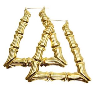 Big Bamboo Hollow Hoop Earrings for Women (Gold Triangle)