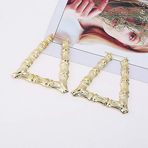 Big Bamboo Hollow Hoop Earrings for Women (Gold Triangle)