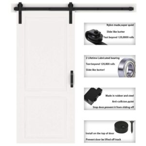 WINSOON 4FT Antique Single Sliding Barn Door Hardware Roller Track Kit J Shape Black with Sliding Barn Door Handles Brushed Nickel