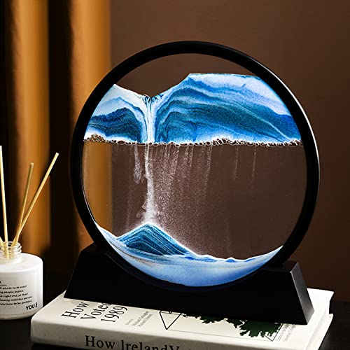 YKW 3D Deep Sea Moving Sand Art,Relaxing Kinetic Sandscape Art Table Desk Top to Decor for Any Home, Office Desktop, Mantle,Bookshelf Making It Ideal for Any Setting (7inches, Blue)