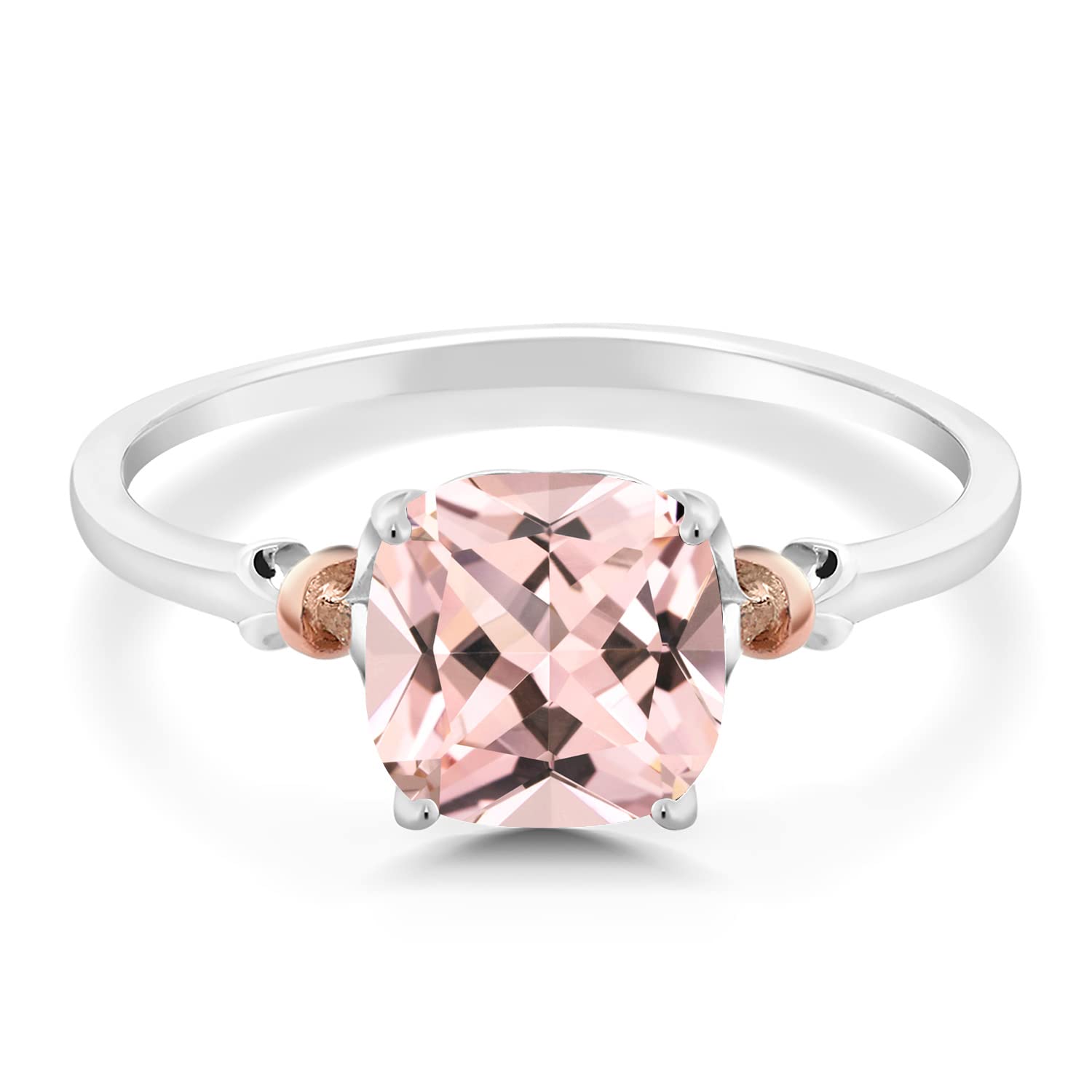 Gem Stone King 925 Sterling Silver & 10K Rose Gold 8MM Cushion Gemstone Birthstone Engagement Ring | Wedding Anniversary Promise Ring For Women | Size 5,6,7,8,9