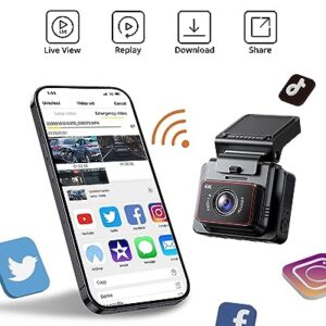 Kingslim D5-4K Dash Cam with WiFi - Front Dash Camera for Cars with GPS and Speed, Sony Night Vision, Support APP and 256GB Max