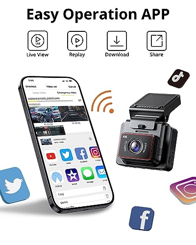 Kingslim D5-4K Dash Cam with WiFi - Front Dash Camera for Cars with GPS and Speed, Sony Night Vision, Support APP and 256GB Max